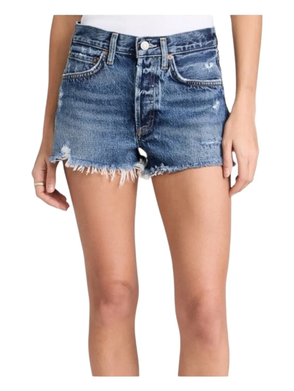 AYR Womens Dark Wash Buttonfly Raw Hem Cut Off Denim Jean Shorts Size 26